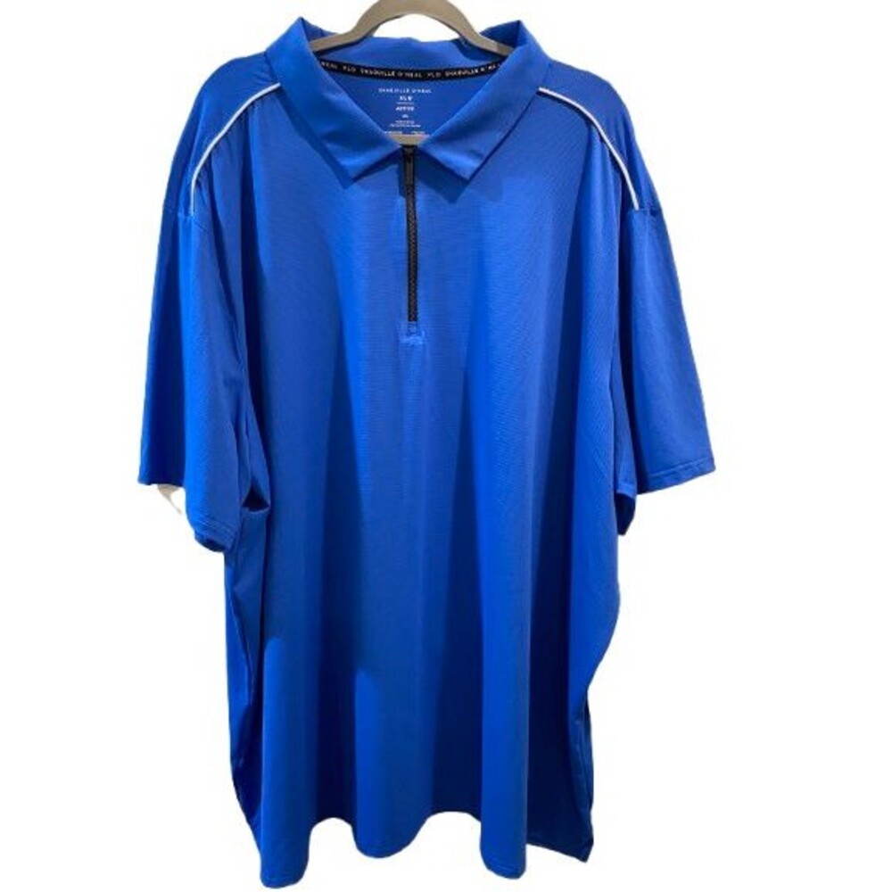 Men's 4XL Polo Shirt Short Sleeve Zip up Shaquille O'Neal Blue Collared